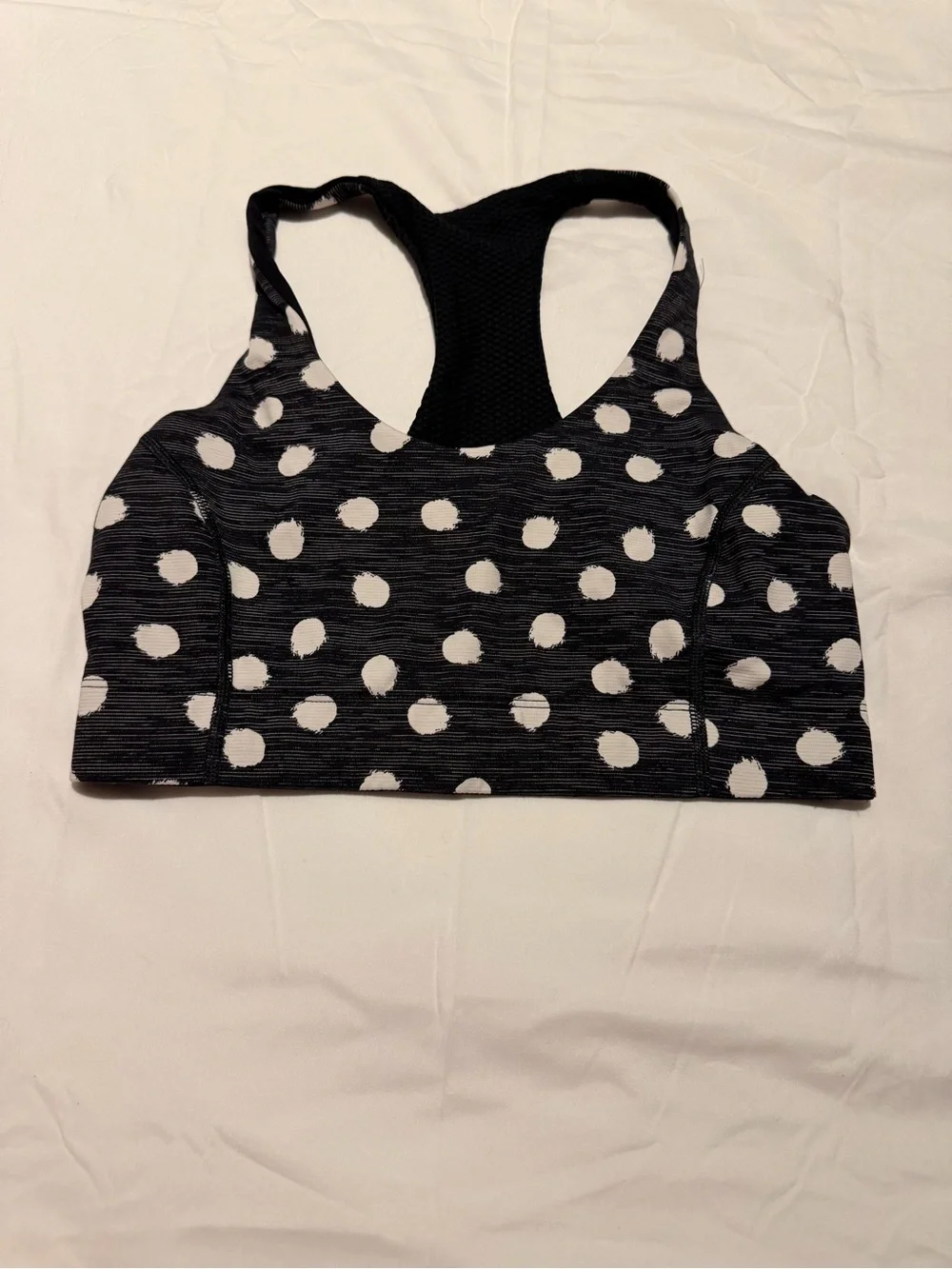 Women’s Racerback Sports Bra - Black & White Polka Dot